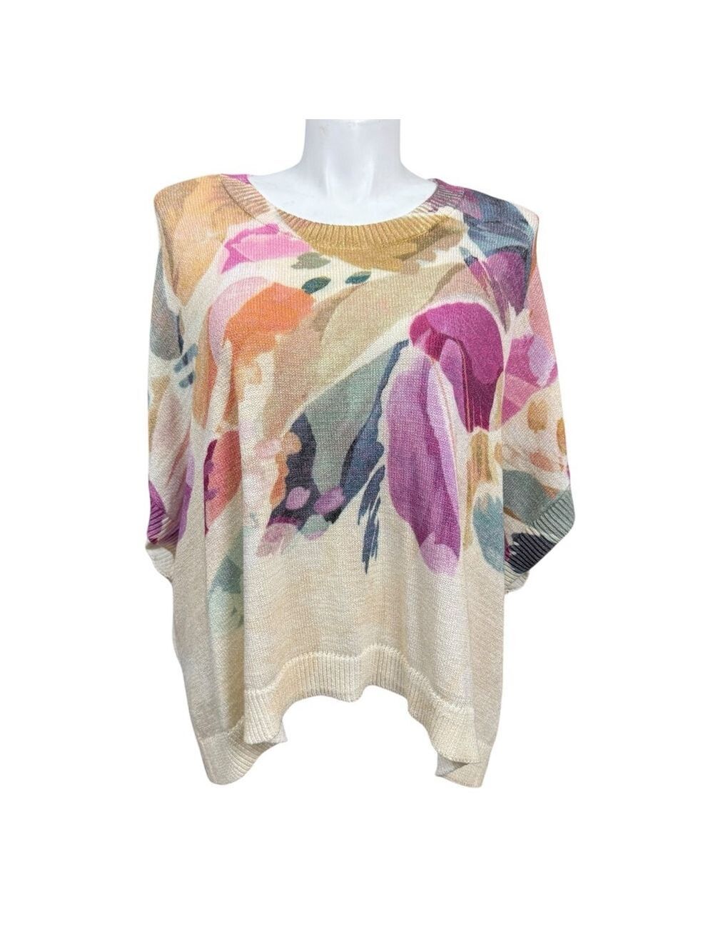 Chico's Knit Multicolor Floral Poncho Sweater L/XL